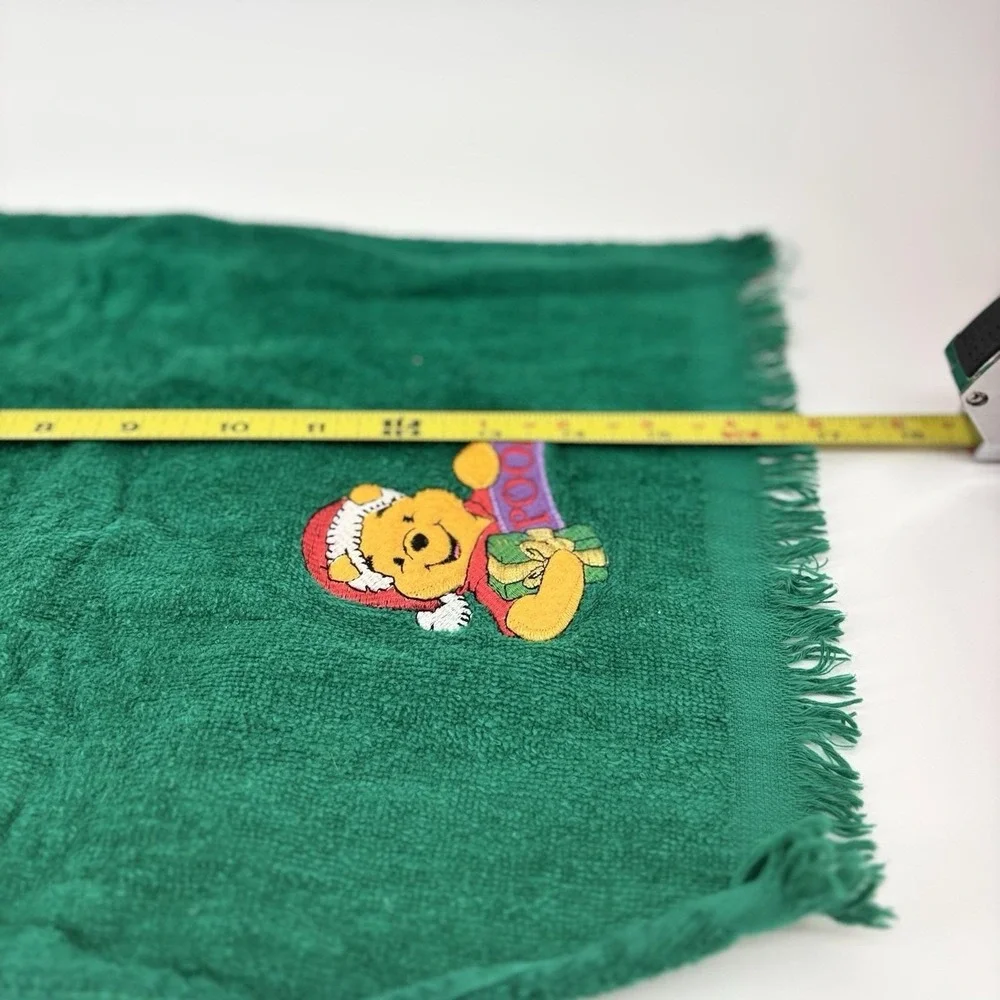 Vtg Lot Of 3 Green Christmas Finger Tip Hand Guest Towels Embroidered Noel Pooh‎